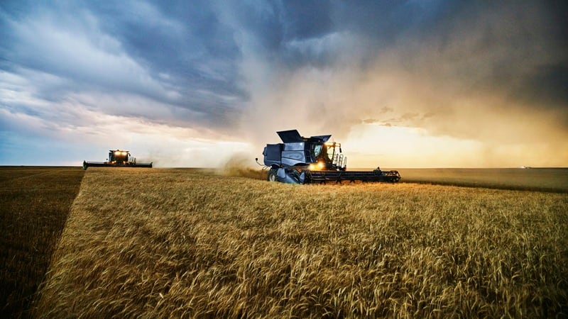 A combine in a field
