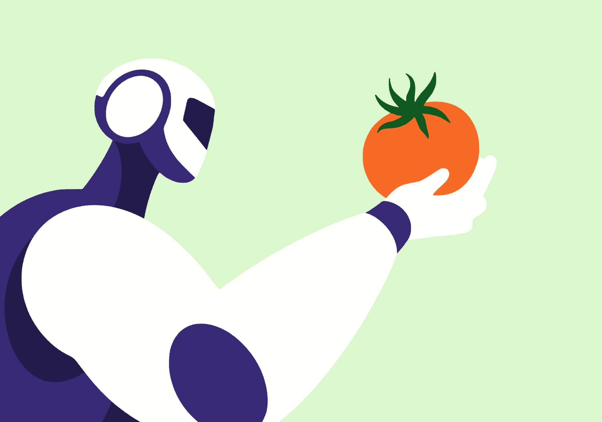 A robot holding a tomato