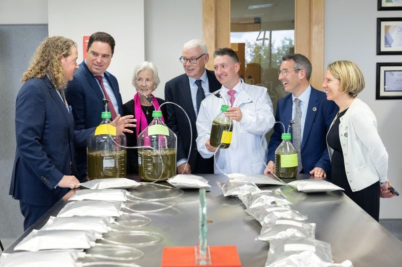 Alltech Ireland Applications Laboratory opening at the company’s European headquarters in Dunboyne, Co. Meath, Ireland, with a ribbon-cutting ceremony officiated by Minister Heydon, Minister Muir, Dr. Mark Lyons, Deirdre Lyons and Dr. Patrick Ward.