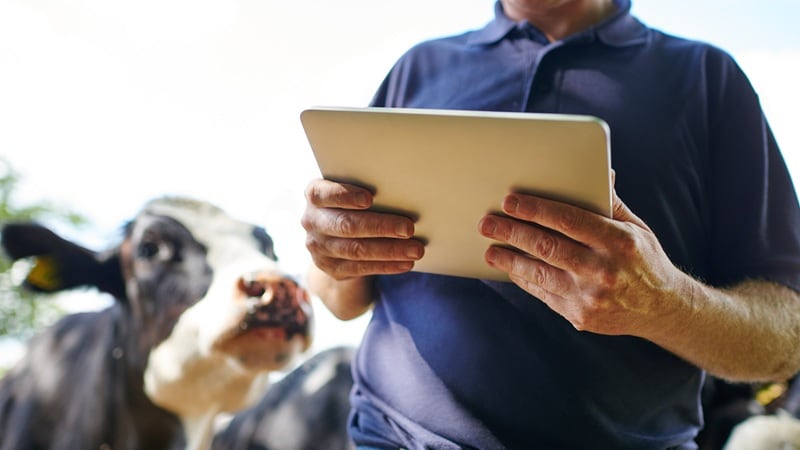 A farmer with a tablet