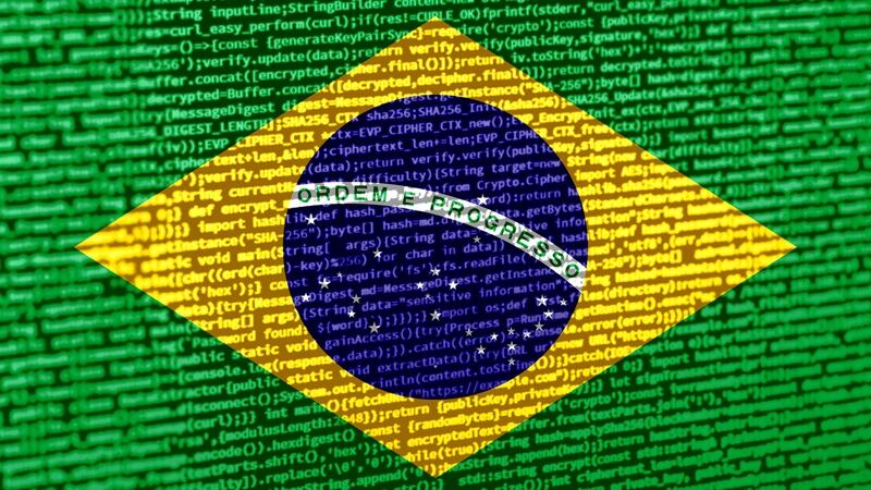 A Brazilian flag made up of computer code
