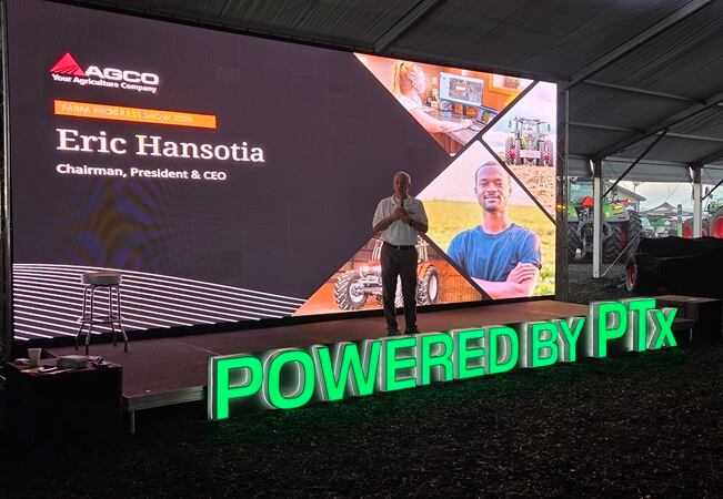 AGCO’s CEO, Chairman, and President, Eric Hansotia, speaking at the Farm Progress Show.