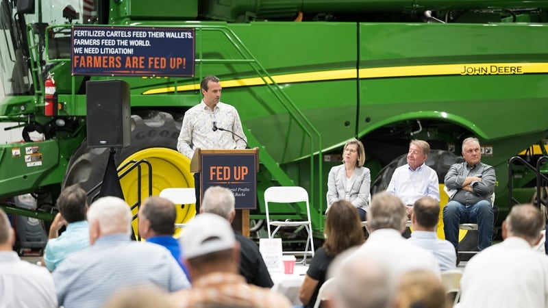 Keith Busch, CEO and founder of ClearCost, speaking at the Fed Up event in Ogden, Iowa.